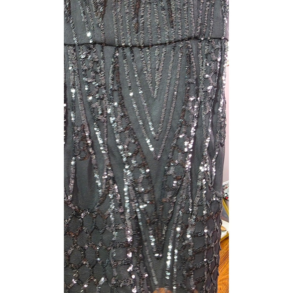 Windsor Black Lace Sequin Beaded Mini Dress Size 8 Cocktail Spaghetti Strap - Picture 7 of 9